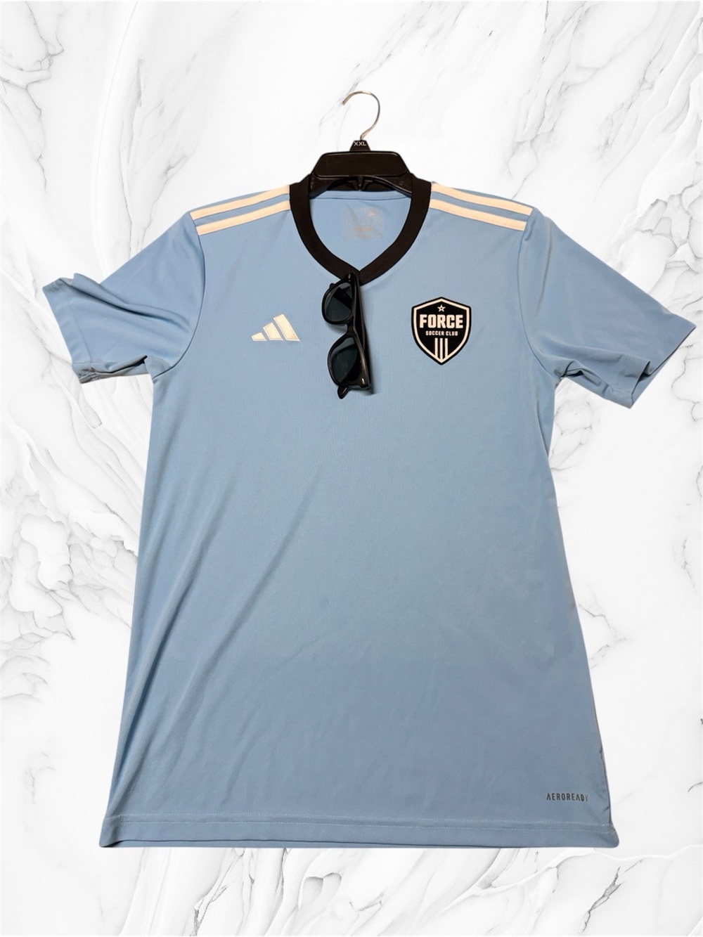 Authentic adidas Light Blue FORCE Soccer Jersey with Black Trim small